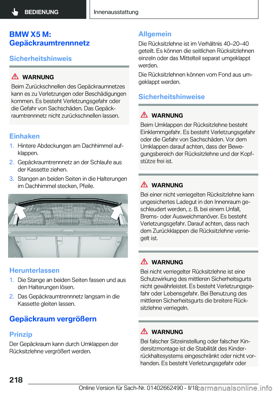 BMW X5 M 2018  Betriebsanleitungen (in German) �B�M�W��X�5��M�:
�G�e�p�