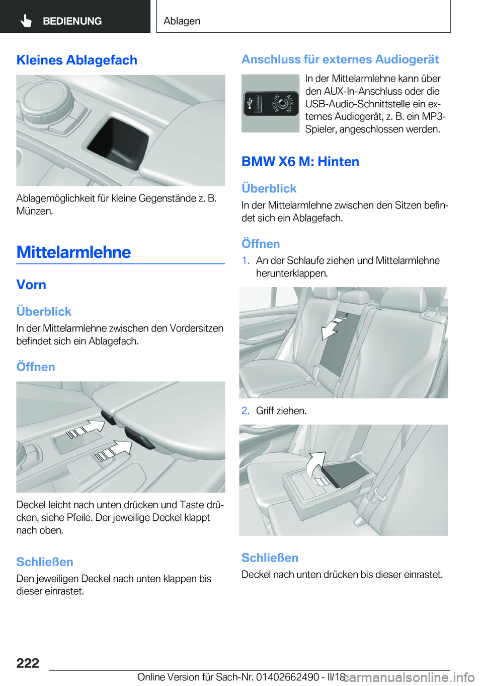 BMW X5 M 2018  Betriebsanleitungen (in German) �K�l�e�i�n�e�s��A�b�l�a�g�e�f�a�c�h
�A�b�l�a�g�e�m�