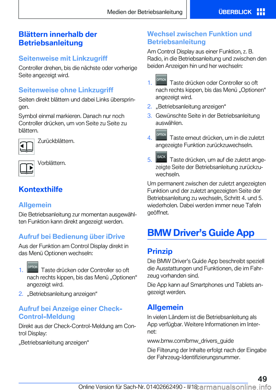 BMW X5 M 2018  Betriebsanleitungen (in German) �B�l�