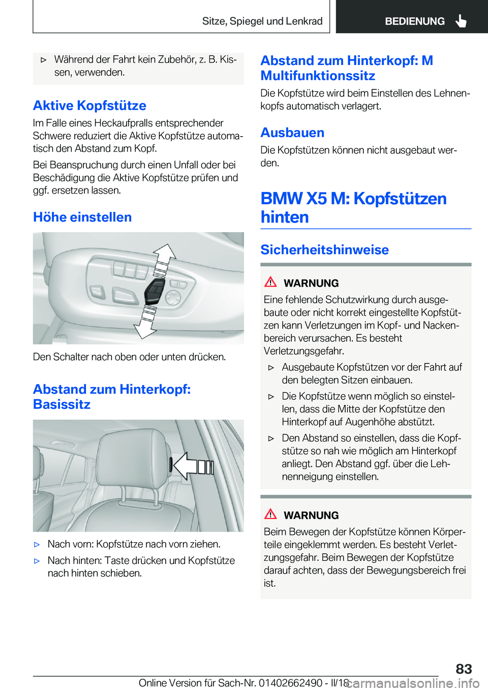BMW X5 M 2018  Betriebsanleitungen (in German) 'x�W�
