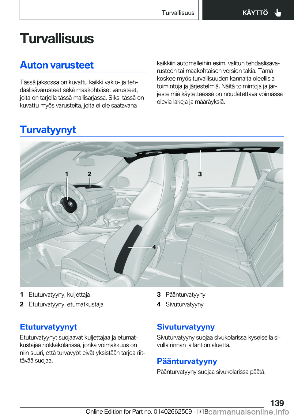 BMW X5 M 2018  Omistajan Käsikirja (in Finnish) �T�u�r�v�a�l�l�i�s�u�u�s�A�u�t�o�n��v�a�r�u�s�t�e�e�t
�T�