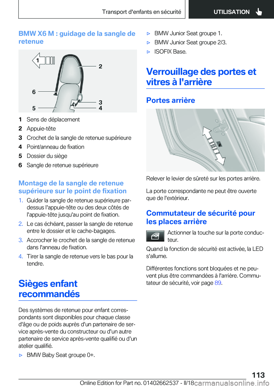 BMW X5 M 2018  Notices Demploi (in French) �B�M�W��X�6��M��:��g�u�i�d�a�g�e��d�e��l�a��s�a�n�g�l�e��d�e
�r�e�t�e�n�u�e�1�S�e�n�s� �d�e� �d�é�p�l�a�c�e�m�e�n�t�2�A�p�p�u�i�e�-�t�ê�t�e�3�C�r�o�c�h�e�t� �d�e� �l�a� �s�a�n�g�l�e� �d�e� �