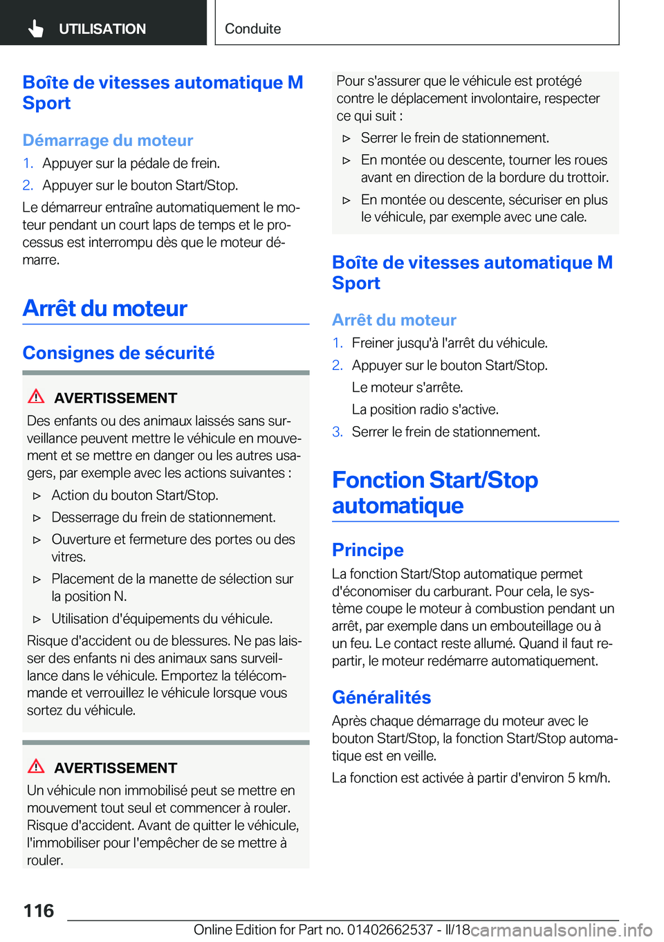 BMW X5 M 2018  Notices Demploi (in French) �B�o�