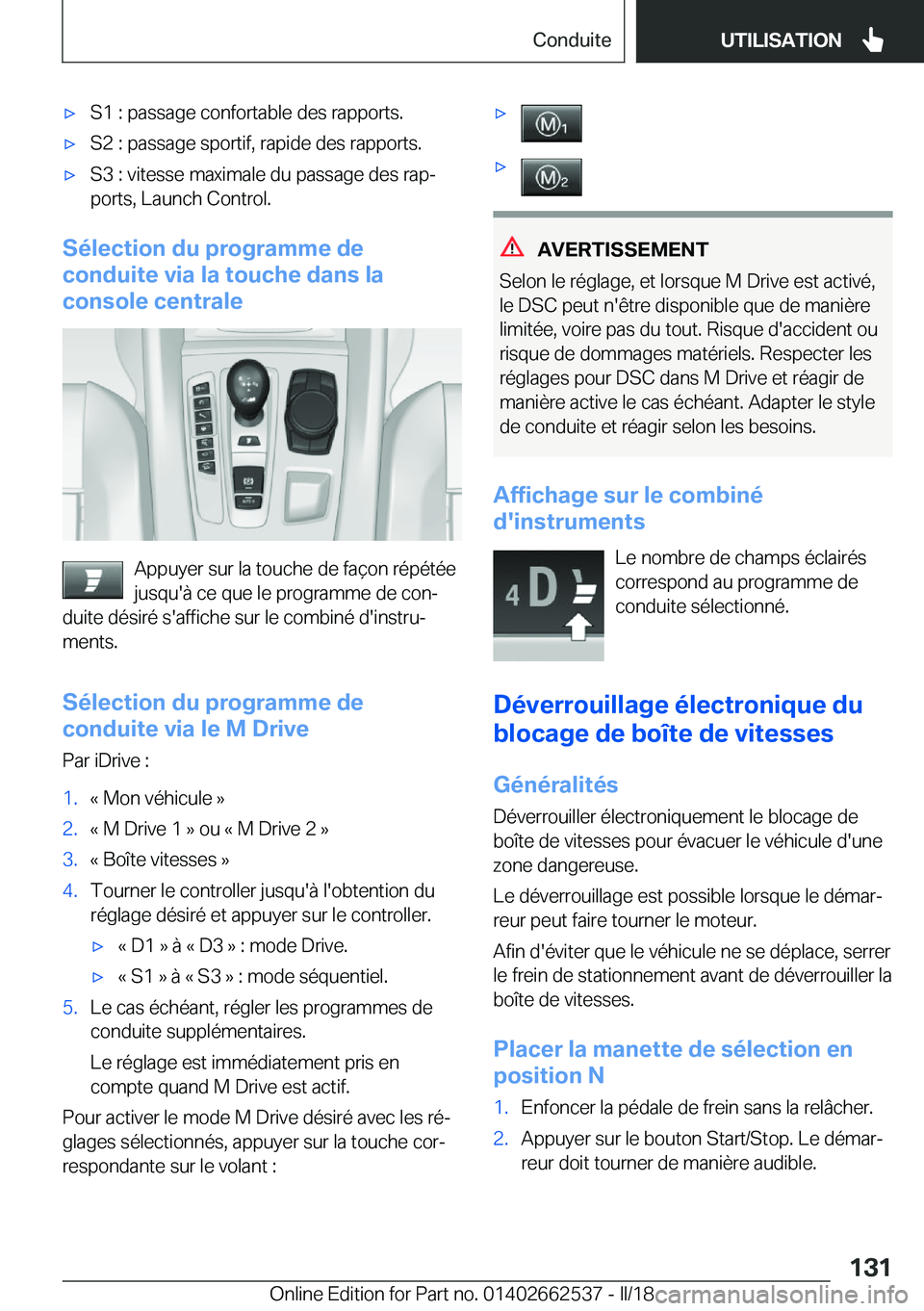 BMW X5 M 2018  Notices Demploi (in French) 'x�S�1� �:� �p�a�s�s�a�g�e� �c�o�n�f�o�r�t�a�b�l�e� �d�e�s� �r�a�p�p�o�r�t�s�.'x�S�2� �:� �p�a�s�s�a�g�e� �s�p�o�r�t�i�f�,� �r�a�p�i�d�e� �d�e�s� �r�a�p�p�o�r�t�s�.'x�S�3� �:� �v�i�t�e�s�s