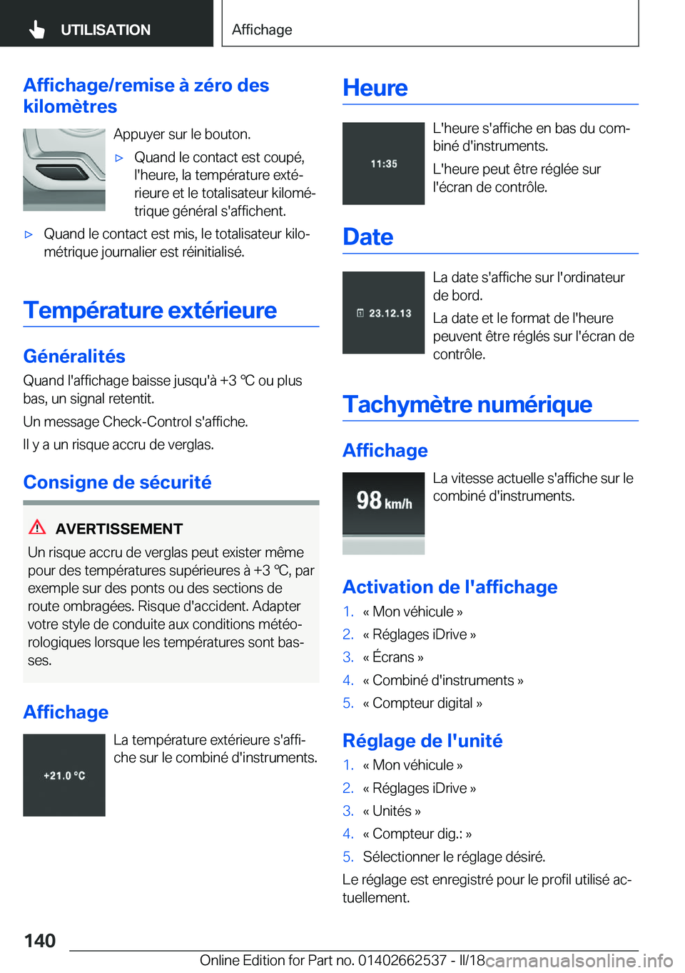 BMW X5 M 2018  Notices Demploi (in French) �A�f�f�i�c�h�a�g�e�/�r�e�m�i�s�e��