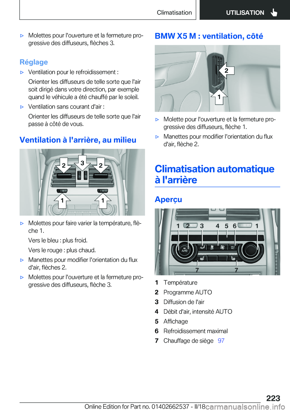 BMW X5 M 2018  Notices Demploi (in French) 'x�M�o�l�e�t�t�e�s� �p�o�u�r� �l�'�o�u�v�e�r�t�u�r�e� �e�t� �l�a� �f�e�r�m�e�t�u�r�e� �p�r�oj
�g�r�e�s�s�i�v�e� �d�e�s� �d�i�f�f�u�s�e�u�r�s�,� �f�l�è�c�h�e�s� �3�.
�R�é�g�l�a�g�e
'x�V�
