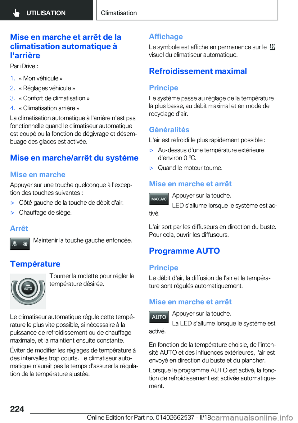 BMW X5 M 2018  Notices Demploi (in French) �M�i�s�e��e�n��m�a�r�c�h�e��e�t��a�r�r�ê�t��d�e��l�a
�c�l�i�m�a�t�i�s�a�t�i�o�n��a�u�t�o�m�a�t�i�q�u�e��