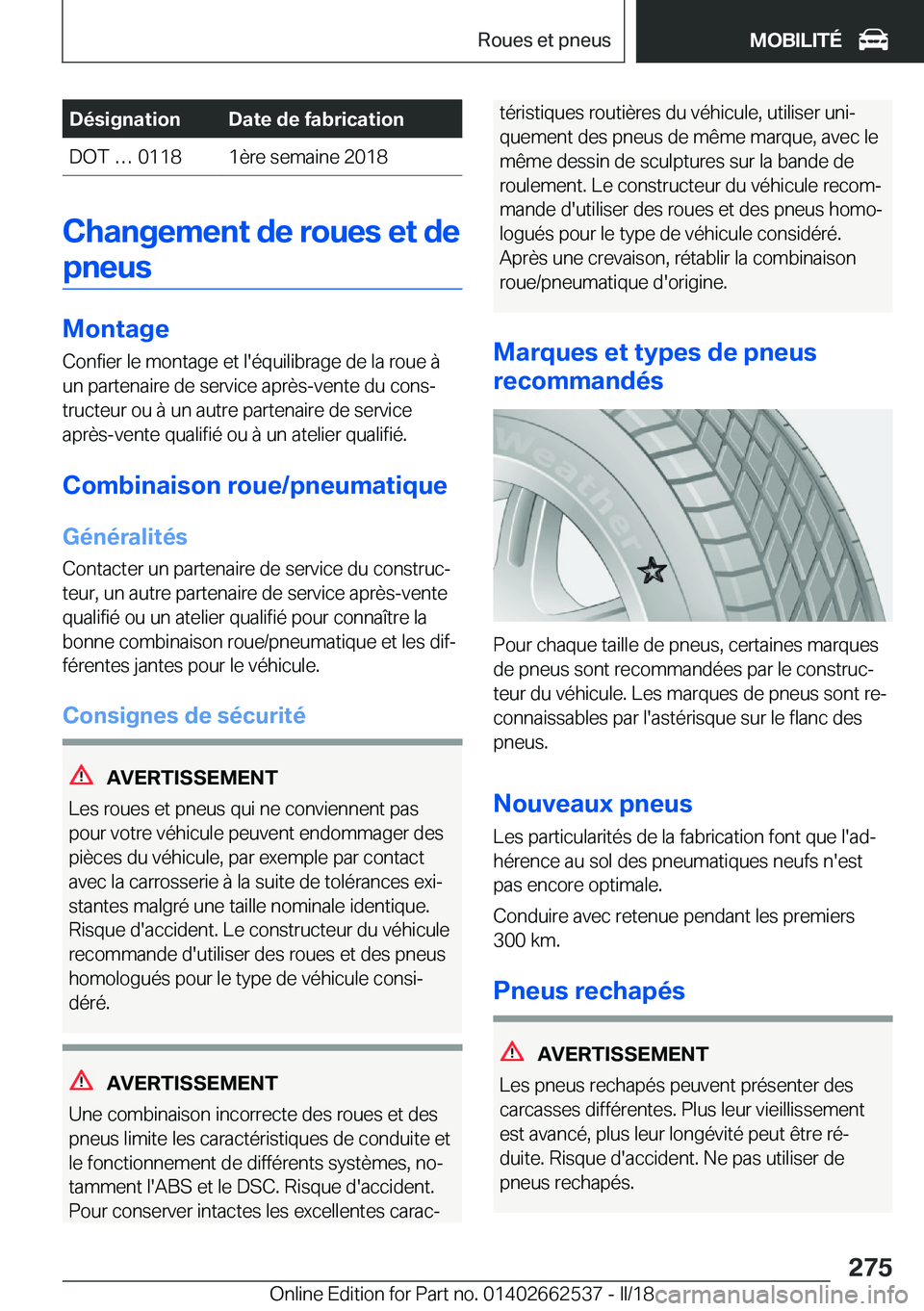 BMW X5 M 2018  Notices Demploi (in French) �D�é�s�i�g�n�a�t�i�o�n�D�a�t�e��d�e��f�a�b�r�i�c�a�t�i�o�n�D�O�T� 