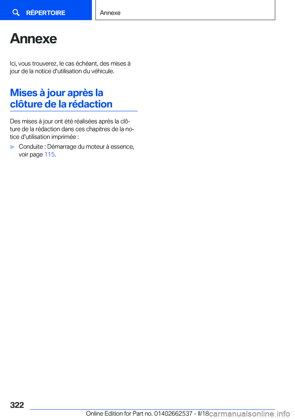 BMW X5 M 2018  Notices Demploi (in French) �A�n�n�e�x�e�I�c�i�,� �v�o�u�s� �t�r�o�u�v�e�r�e�z�,� �l�e� �c�a�s� �é�c�h�é�a�n�t�,� �d�e�s� �m�i�s�e�s� �