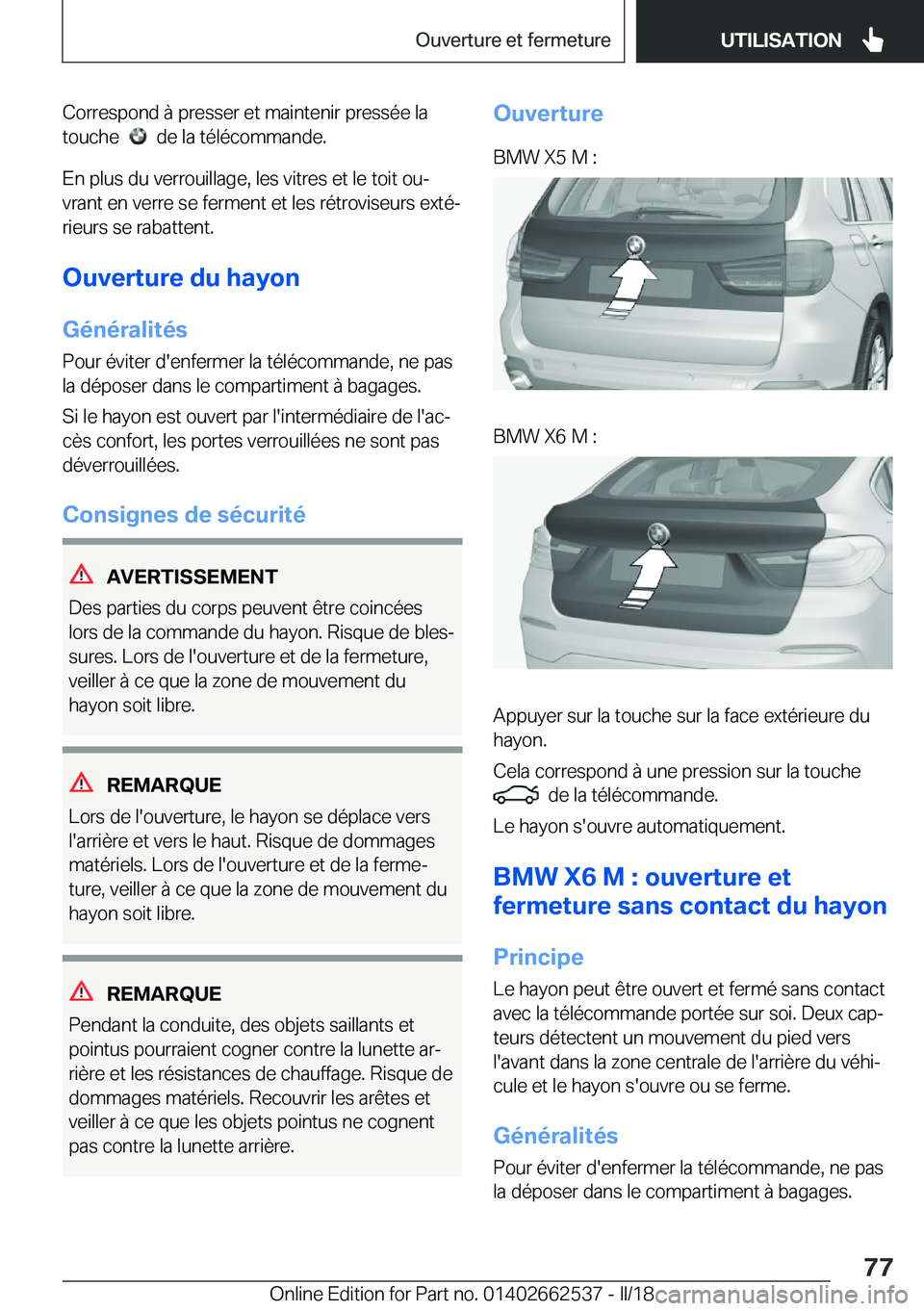 BMW X5 M 2018  Notices Demploi (in French) �C�o�r�r�e�s�p�o�n�d� �