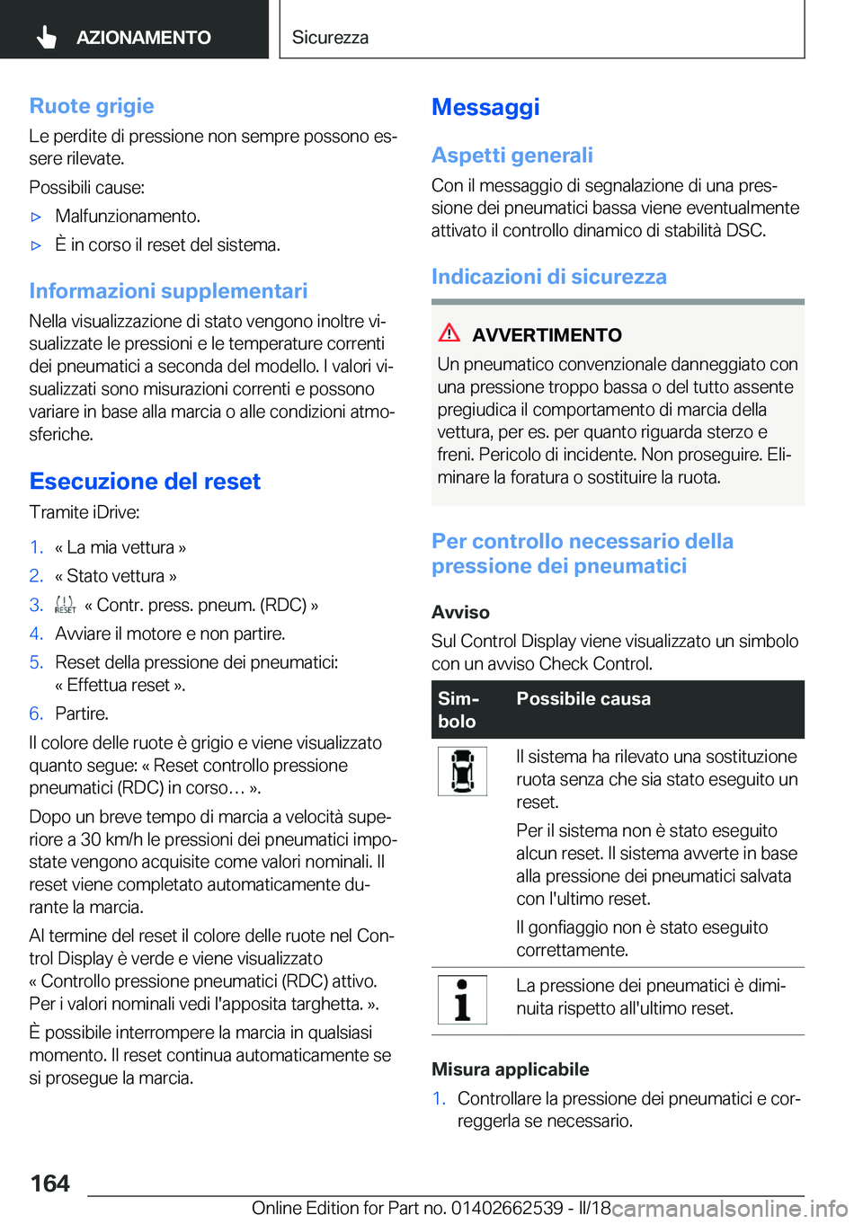 BMW X5 M 2018  Libretti Di Uso E manutenzione (in Italian) �R�u�o�t�e��g�r�i�g�i�e
�L�e� �p�e�r�d�i�t�e� �d�i� �p�r�e�s�s�i�o�n�e� �n�o�n� �s�e�m�p�r�e� �p�o�s�s�o�n�o� �e�sª �s�e�r�e� �r�i�l�e�v�a�t�e�.
�P�o�s�s�i�b�i�l�i� �c�a�u�s�e�:'x�M�a�l�f�u�n�z