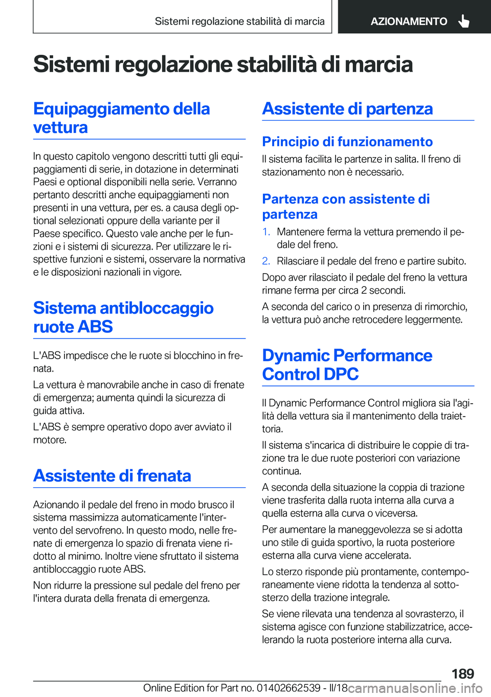 BMW X5 M 2018  Libretti Di Uso E manutenzione (in Italian) �S�i�s�t�e�m�i��r�e�g�o�l�a�z�i�o�n�e��s�t�a�b�i�l�i�t�