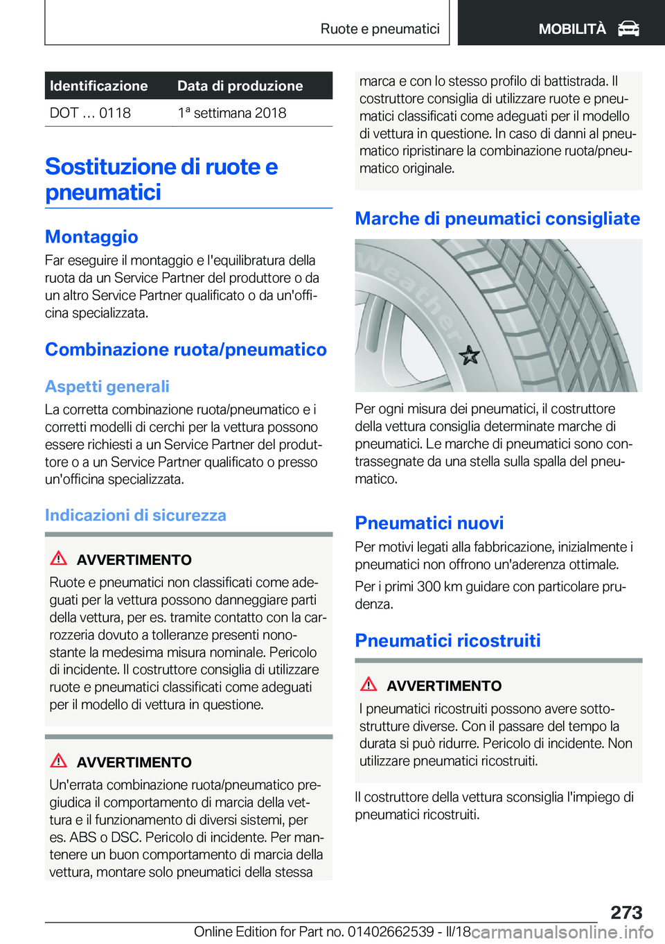 BMW X5 M 2018  Libretti Di Uso E manutenzione (in Italian) �I�d�e�n�t�i�f�i�c�a�z�i�o�n�e�D�a�t�a��d�i��p�r�o�d�u�z�i�o�n�e�D�O�T� 