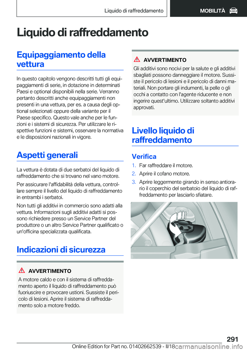 BMW X5 M 2018  Libretti Di Uso E manutenzione (in Italian) �L�i�q�u�i�d�o��d�i��r�a�f�f�r�e�d�d�a�m�e�n�t�o�E�q�u�i�p�a�g�g�i�a�m�e�n�t�o��d�e�l�l�a�v�e�t�t�u�r�a
�I�n� �q�u�e�s�t�o� �c�a�p�i�t�o�l�o� �v�e�n�g�o�n�o� �d�e�s�c�r�i�t�t�i� �t�u�t�t�i� �g�l�i�