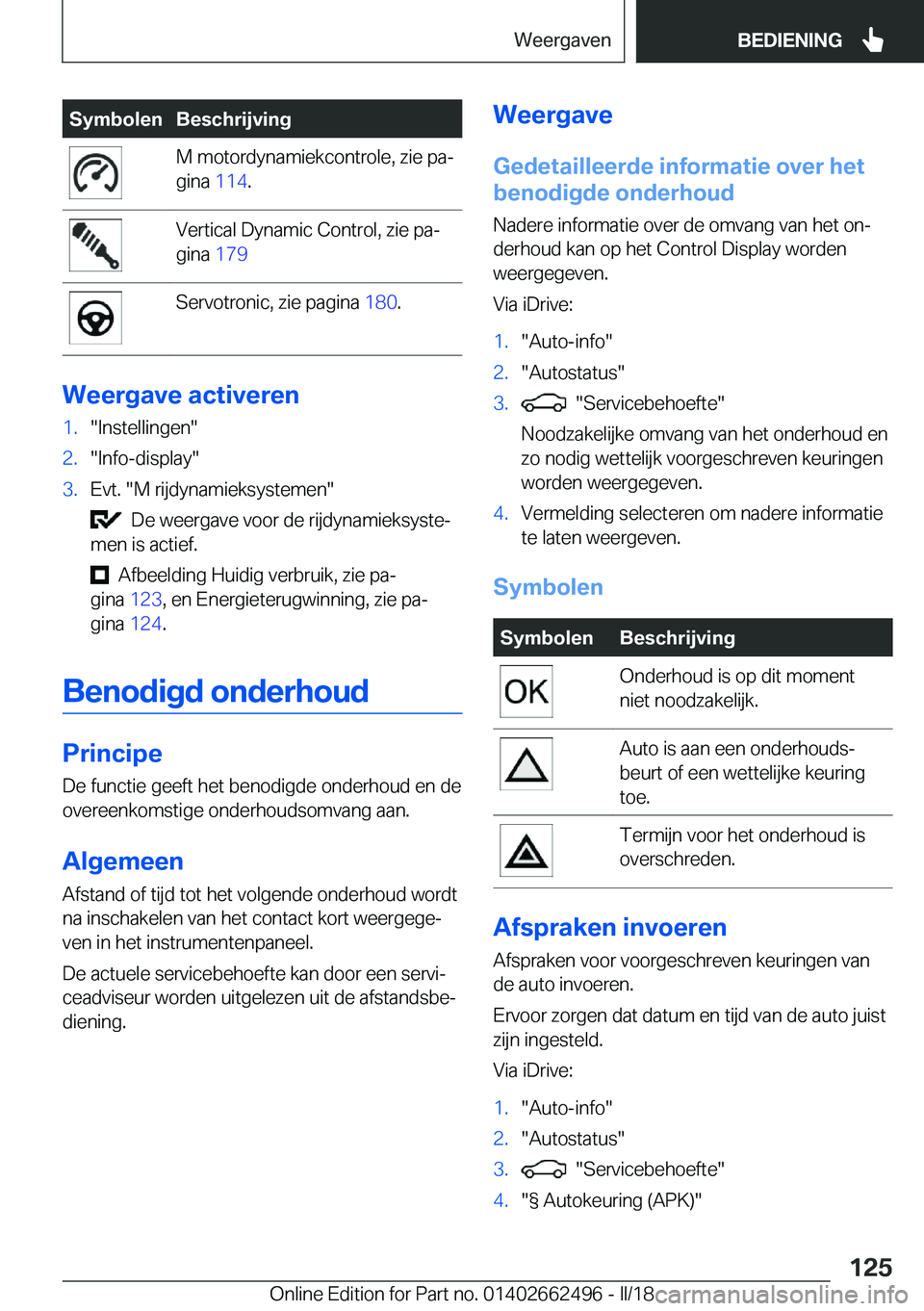 BMW X5 M 2018  Instructieboekjes (in Dutch) �S�y�m�b�o�l�e�n�B�e�s�c�h�r�i�j�v�i�n�g�M� �m�o�t�o�r�d�y�n�a�m�i�e�k�c�o�n�t�r�o�l�e�,� �z�i�e� �p�aj
�g�i�n�a�  �1�1�4�.�V�e�r�t�i�c�a�l� �D�y�n�a�m�i�c� �C�o�n�t�r�o�l�,� �z�i�e� �p�aj
�g�i�n�a�