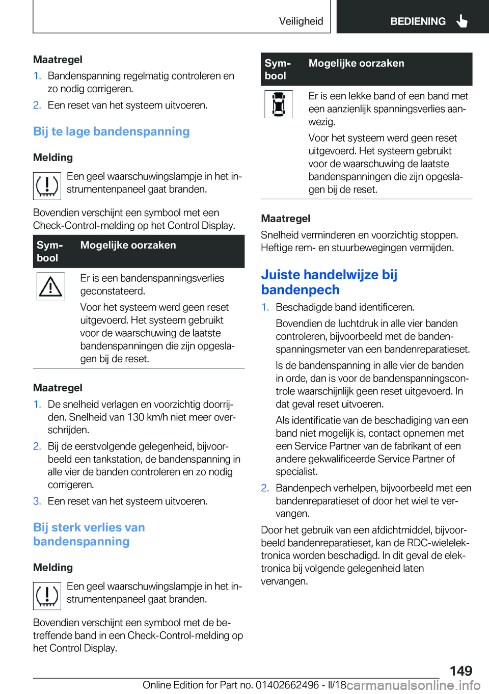 BMW X5 M 2018  Instructieboekjes (in Dutch) �M�a�a�t�r�e�g�e�l�1�.�B�a�n�d�e�n�s�p�a�n�n�i�n�g� �r�e�g�e�l�m�a�t�i�g� �c�o�n�t�r�o�l�e�r�e�n� �e�n�z�o� �n�o�d�i�g� �c�o�r�r�i�g�e�r�e�n�.�2�.�E�e�n� �r�e�s�e�t� �v�a�n� �h�e�t� �s�y�s�t�e�e�m� �u