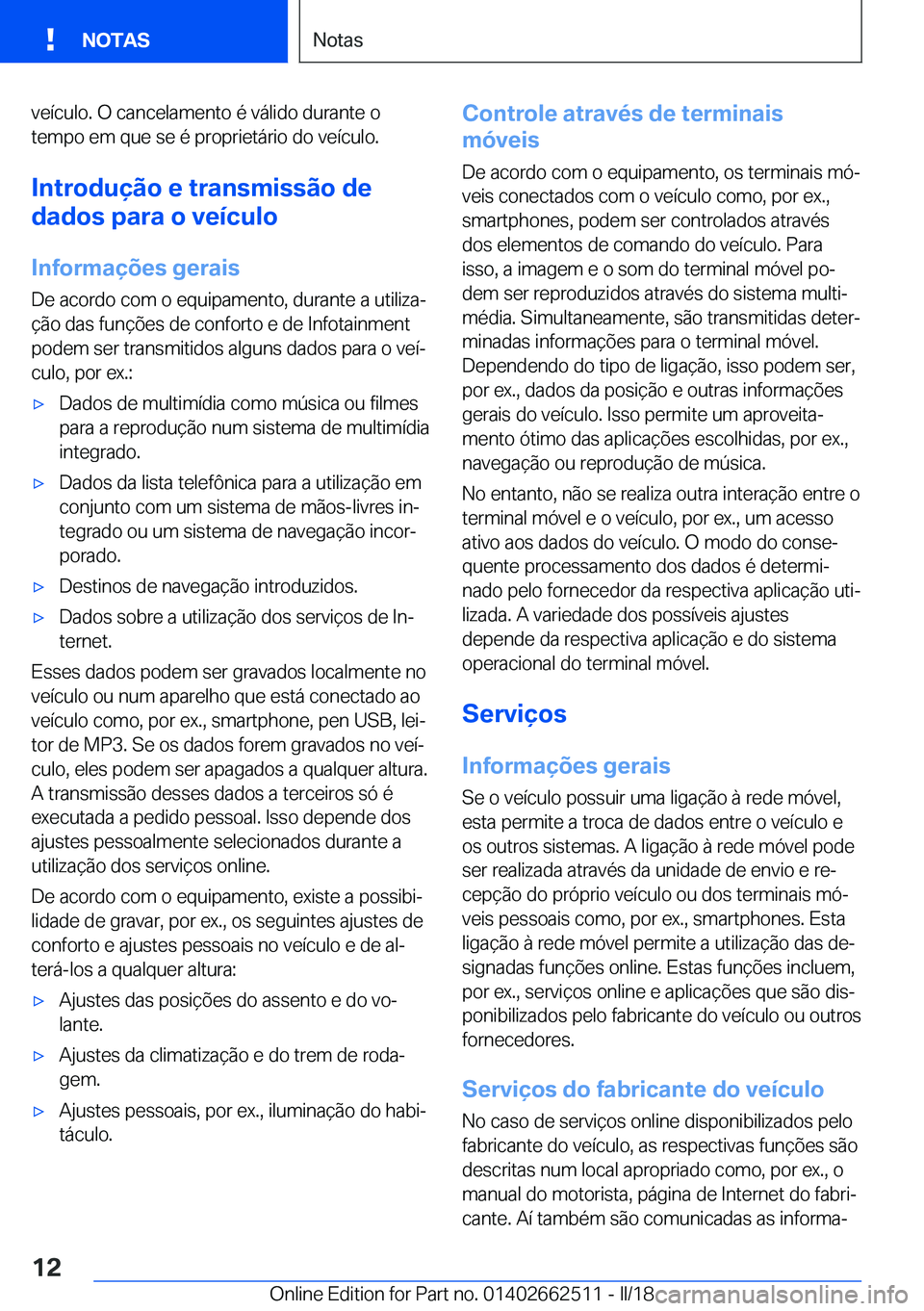 BMW X5 M 2018  Manual do condutor (in Portuguese) �v�e�