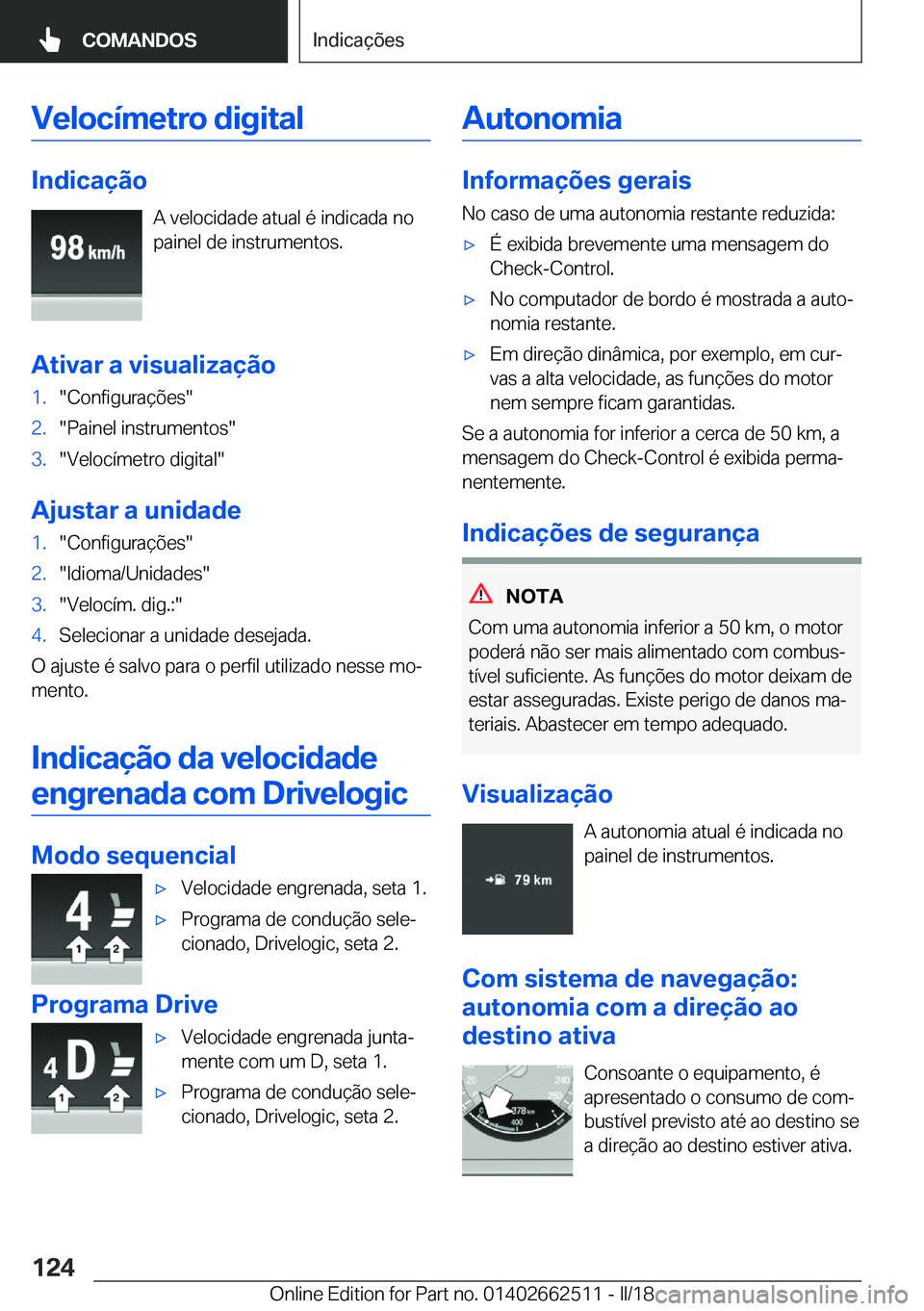 BMW X5 M 2018  Manual do condutor (in Portuguese) �V�e�l�o�c�