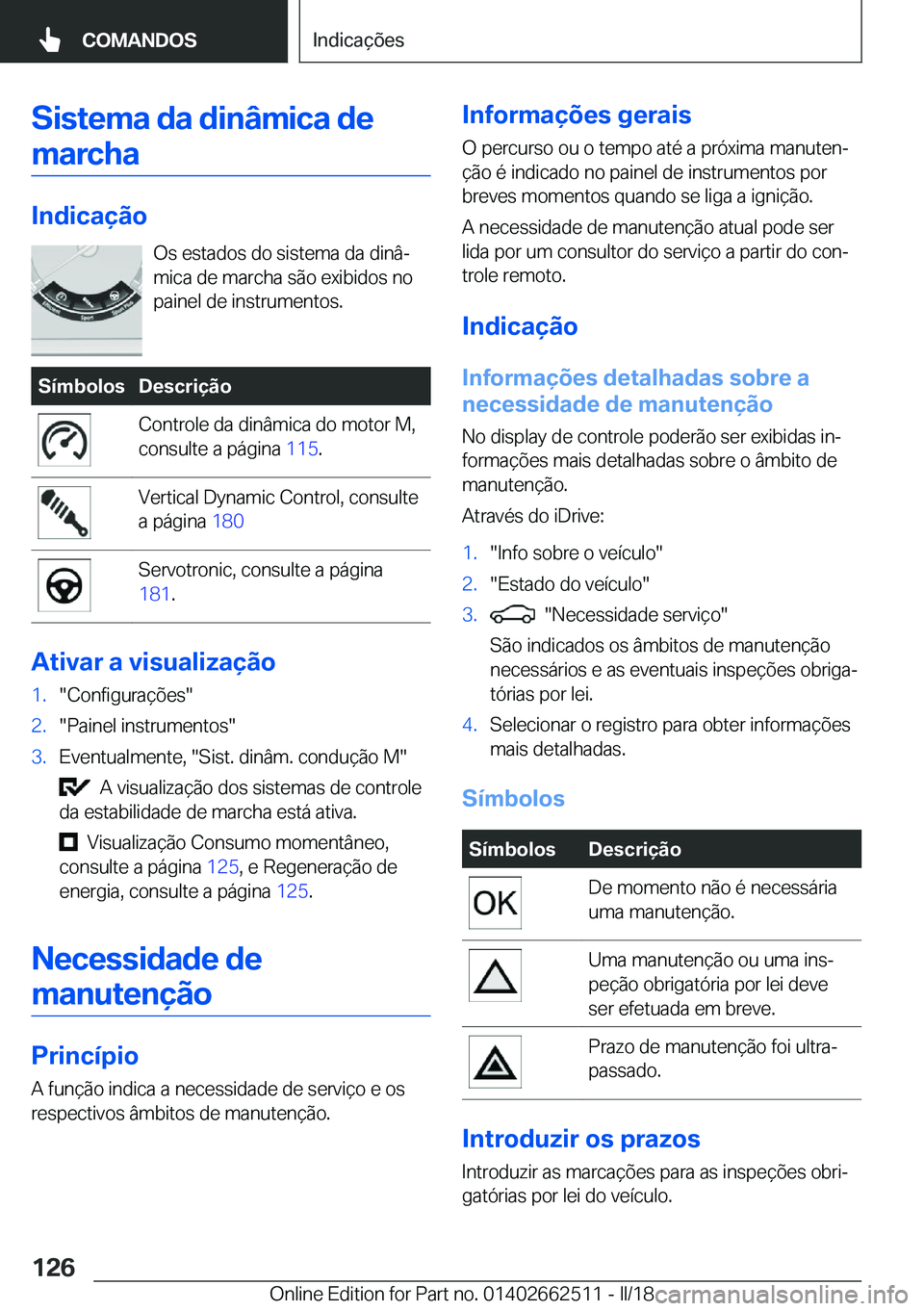 BMW X5 M 2018  Manual do condutor (in Portuguese) �S�i�s�t�e�m�a��d�a��d�i�n�â�m�i�c�a��d�e�m�a�r�c�h�a
�I�n�d�i�c�a�