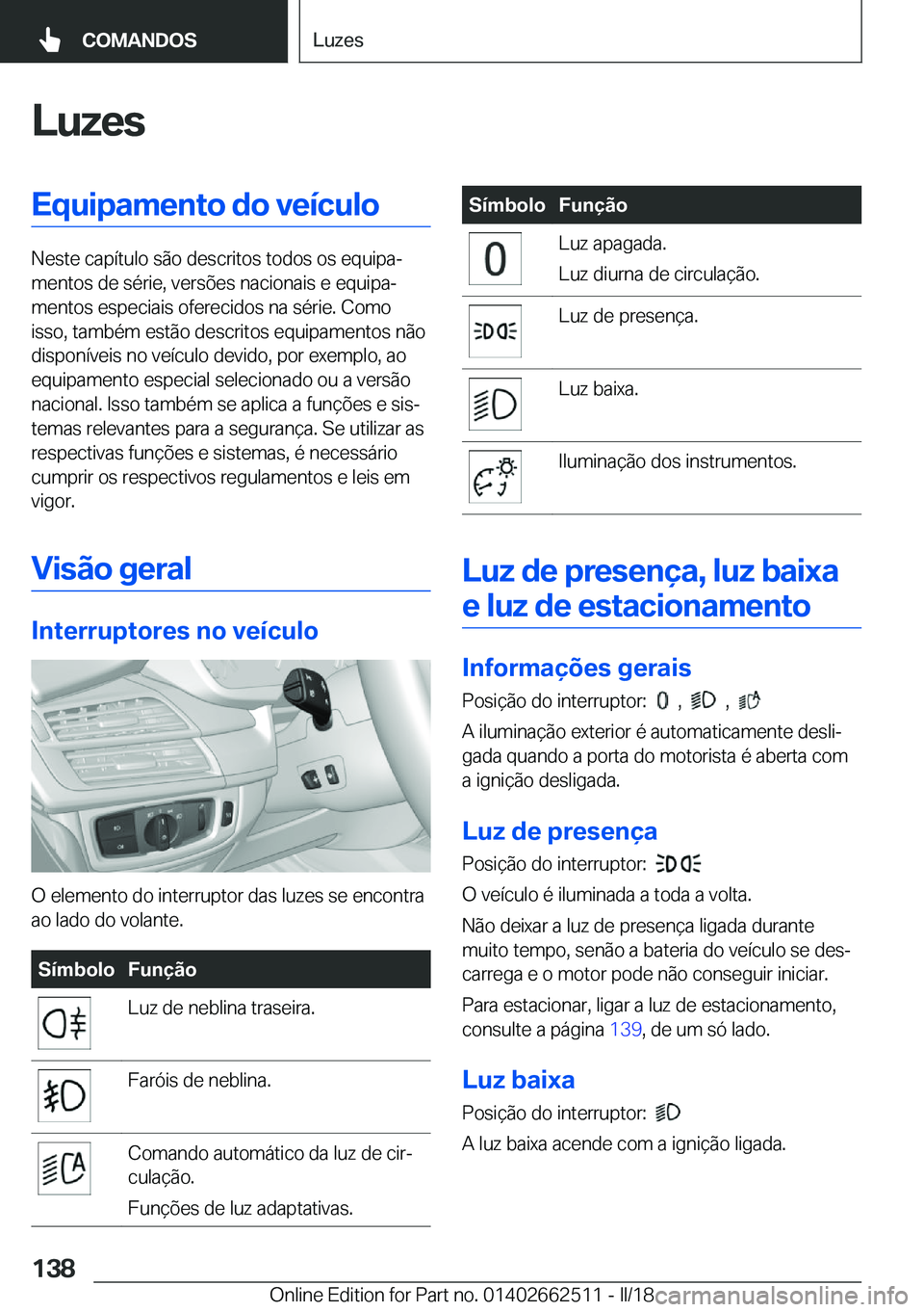BMW X5 M 2018  Manual do condutor (in Portuguese) �L�u�z�e�s�E�q�u�i�p�a�m�e�n�t�o��d�o��v�e�