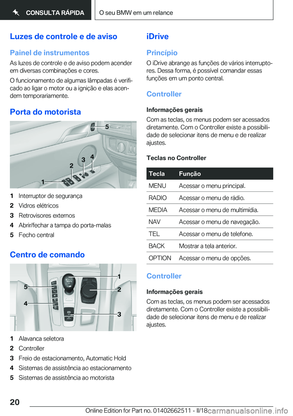 BMW X5 M 2018  Manual do condutor (in Portuguese) �L�u�z�e�s��d�e��c�o�n�t�r�o�l�e��e��d�e��a�v�i�s�o�P�a�i�n�e�l��d�e��i�n�s�t�r�u�m�e�n�t�o�s
�A�s� �l�u�z�e�s� �d�e� �c�o�n�t�r�o�l�e� �e� �d�e� �a�v�i�s�o� �p�o�d�e�m� �a�c�e�n�d�e�r
�e�m� �d