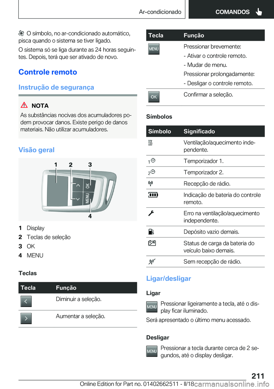 BMW X5 M 2018  Manual do condutor (in Portuguese) � � �O� �s�