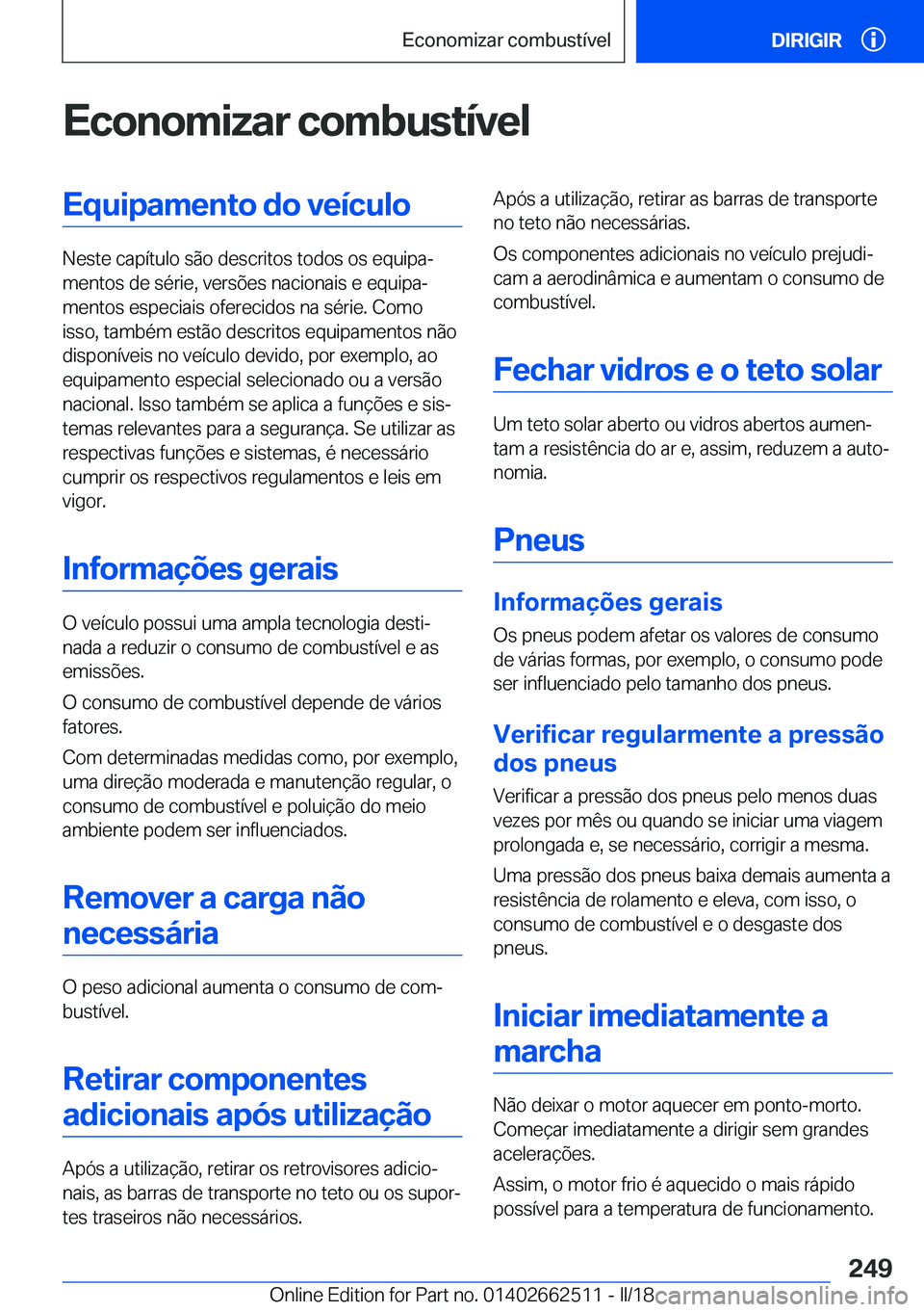 BMW X5 M 2018  Manual do condutor (in Portuguese) �E�c�o�n�o�m�i�z�a�r��c�o�m�b�u�s�t�