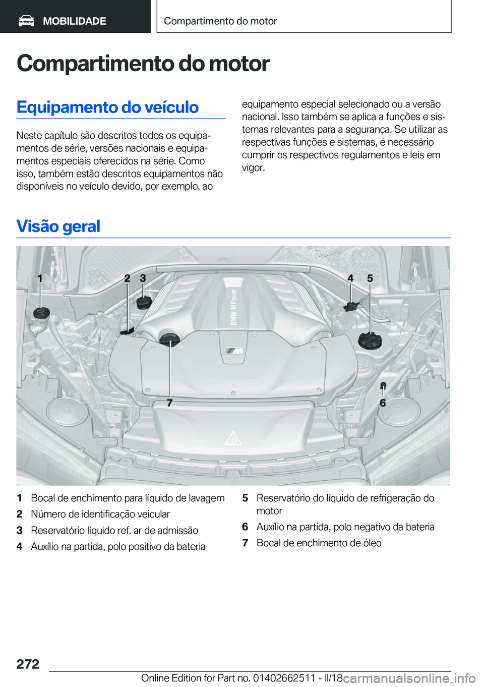 BMW X5 M 2018  Manual do condutor (in Portuguese) �C�o�m�p�a�r�t�i�m�e�n�t�o��d�o��m�o�t�o�r�E�q�u�i�p�a�m�e�n�t�o��d�o��v�e�