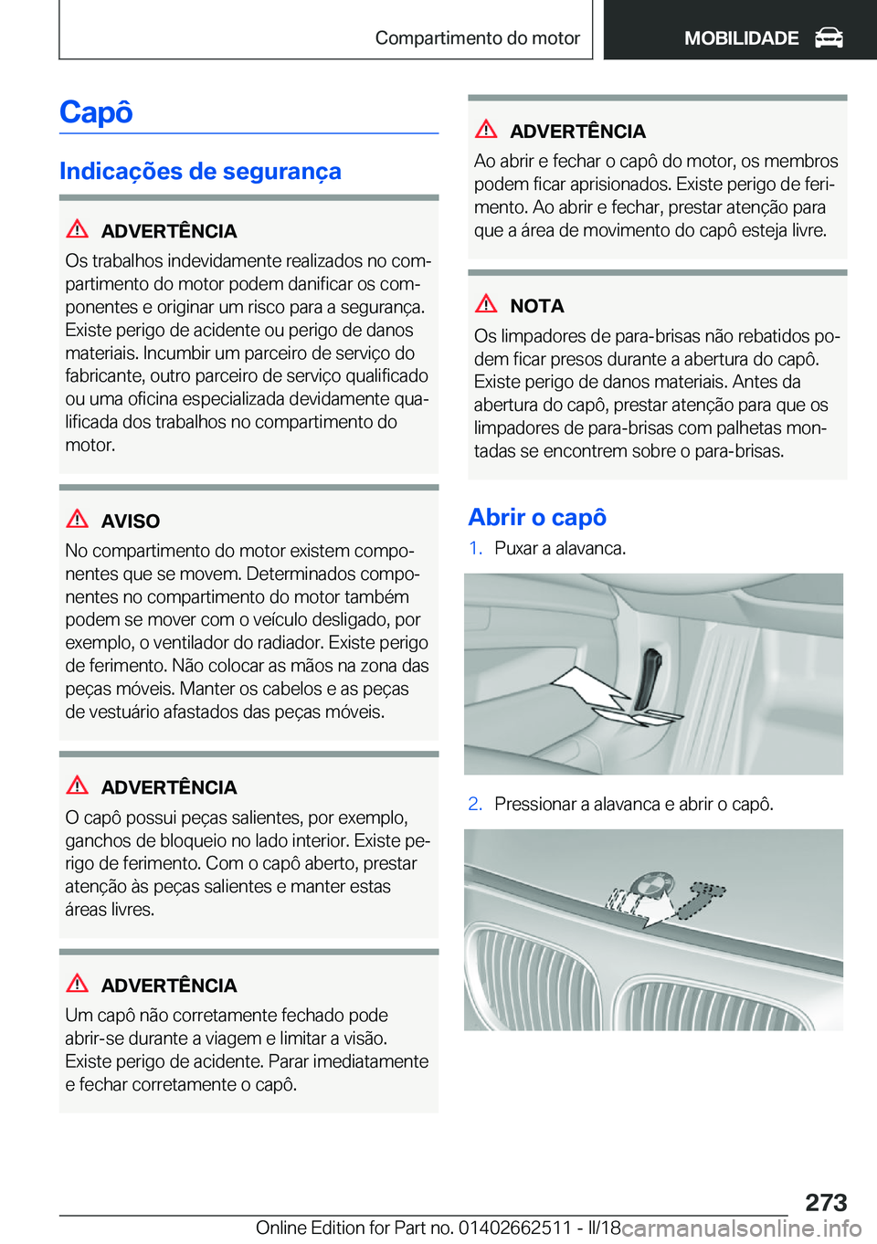 BMW X5 M 2018  Manual do condutor (in Portuguese) �C�a�p�ô
�I�n�d�i�c�a�