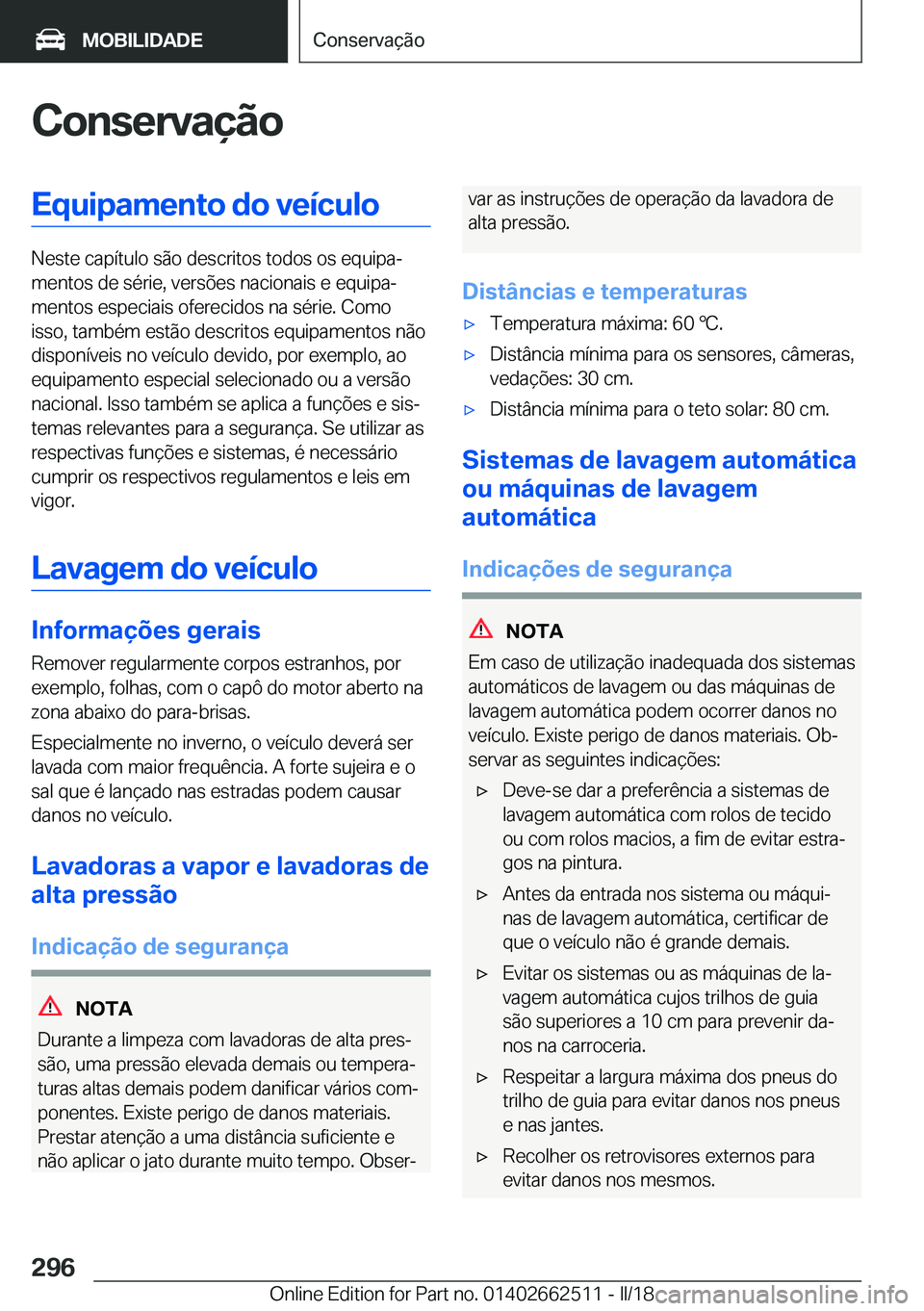 BMW X5 M 2018  Manual do condutor (in Portuguese) �C�o�n�s�e�r�v�a�