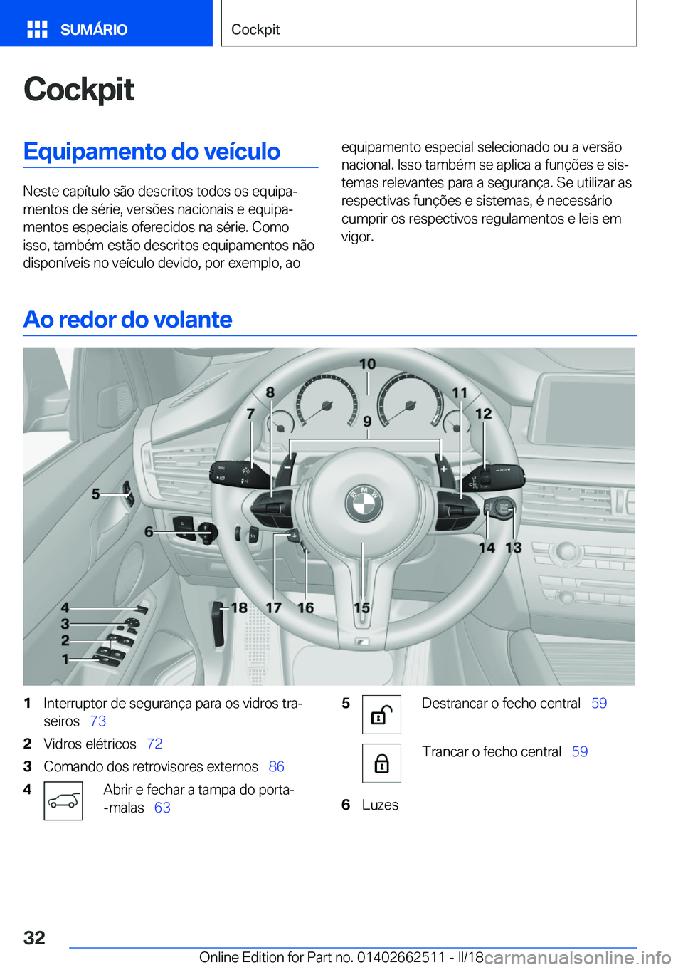 BMW X5 M 2018  Manual do condutor (in Portuguese) �C�o�c�k�p�i�t�E�q�u�i�p�a�m�e�n�t�o��d�o��v�e�