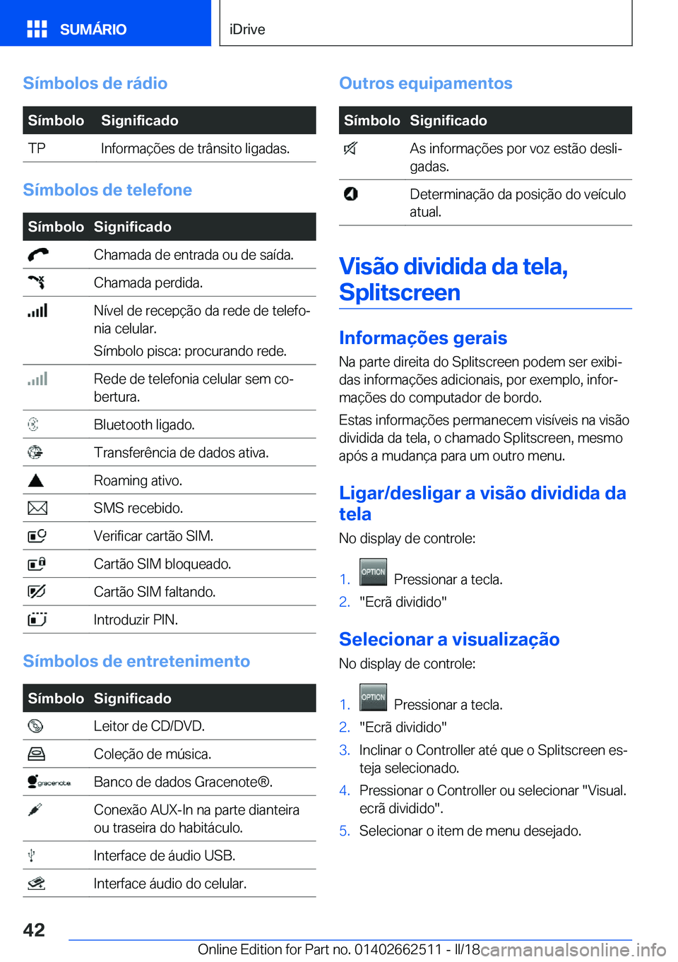 BMW X5 M 2018  Manual do condutor (in Portuguese) �S�