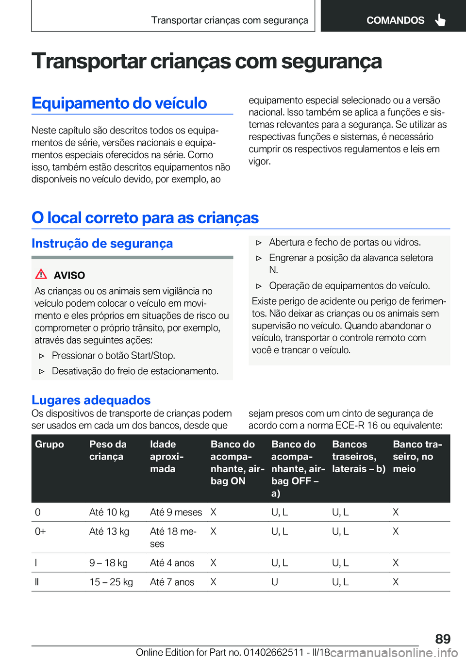 BMW X5 M 2018  Manual do condutor (in Portuguese) �T�r�a�n�s�p�o�r�t�a�r��c�r�i�a�n�