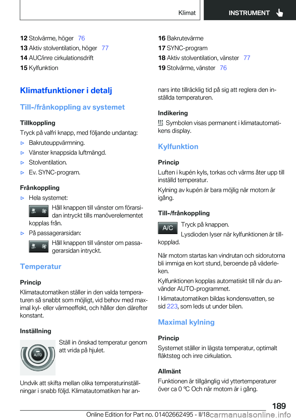 BMW X5 M 2018  InstruktionsbÖcker (in Swedish) �1�2�S�t�o�l�v�ä�r�m�e�,� �h�