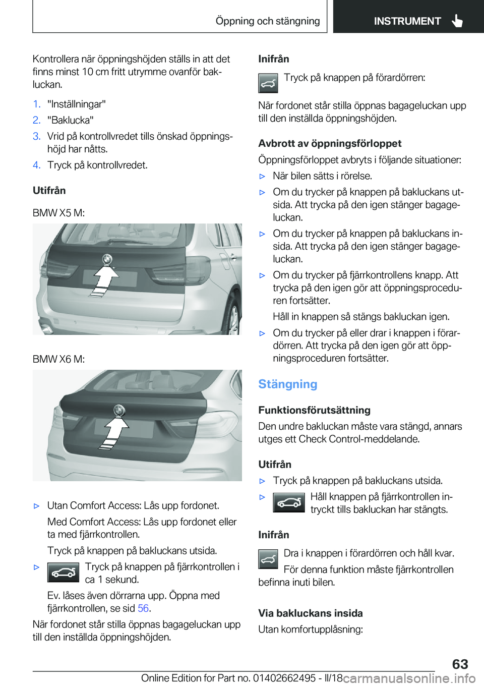 BMW X5 M 2018  InstruktionsbÖcker (in Swedish) �K�o�n�t�r�o�l�l�e�r�a� �n�ä�r� �