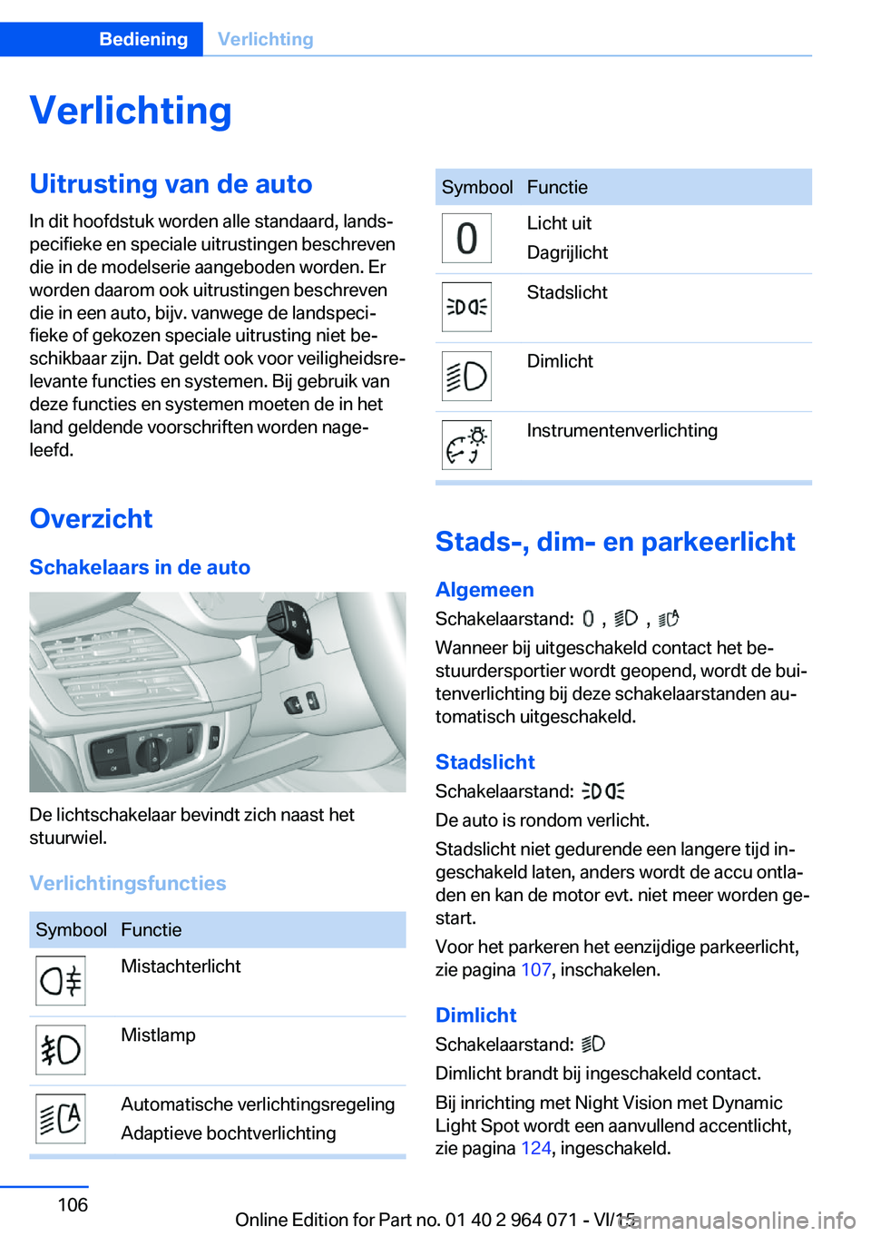 BMW X5 M 2016 Instructieboekjes (in Dutch) VerlichtingUitrusting van de autoIn dit hoofdstuk worden alle standaard, lands‐
pecifieke en speciale uitrustingen beschreven
die in de modelserie aangeboden worden. Er
worden daarom ook uitrustinge BMW X5 M 2016 Instructieboekjes (in Dutch) VerlichtingUitrusting van de autoIn dit hoofdstuk worden alle standaard, lands‐
pecifieke en speciale uitrustingen beschreven
die in de modelserie aangeboden worden. Er
worden daarom ook uitrustinge