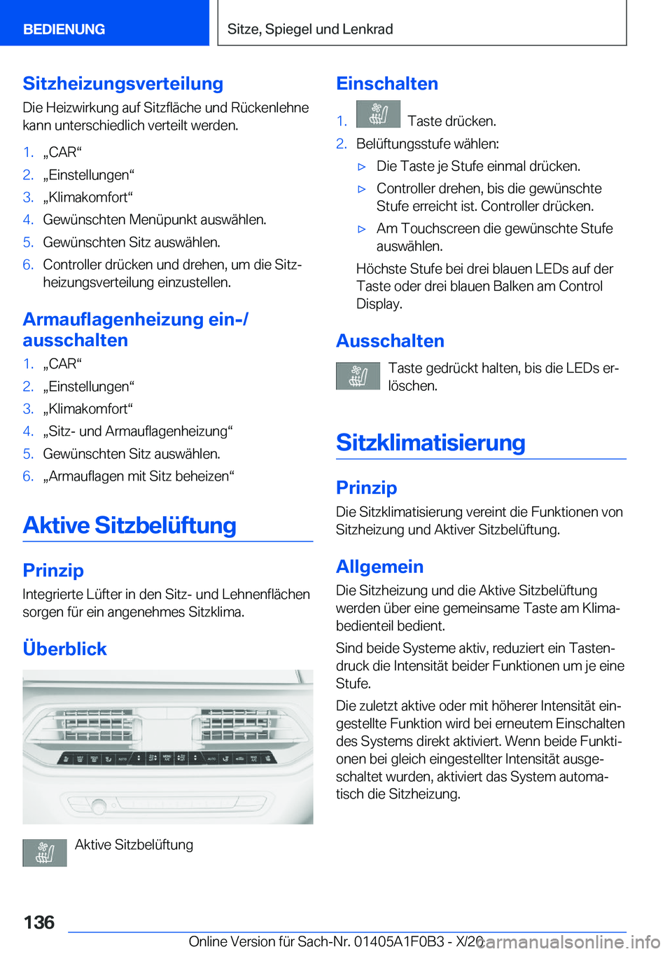 BMW X6 2021  Betriebsanleitungen (in German) �S�i�t�z�h�e�i�z�u�n�g�s�v�e�r�t�e�i�l�u�n�g�D�i�e��H�e�i�z�w�i�r�k�u�n�g��a�u�f��S�i�t�z�f�l�