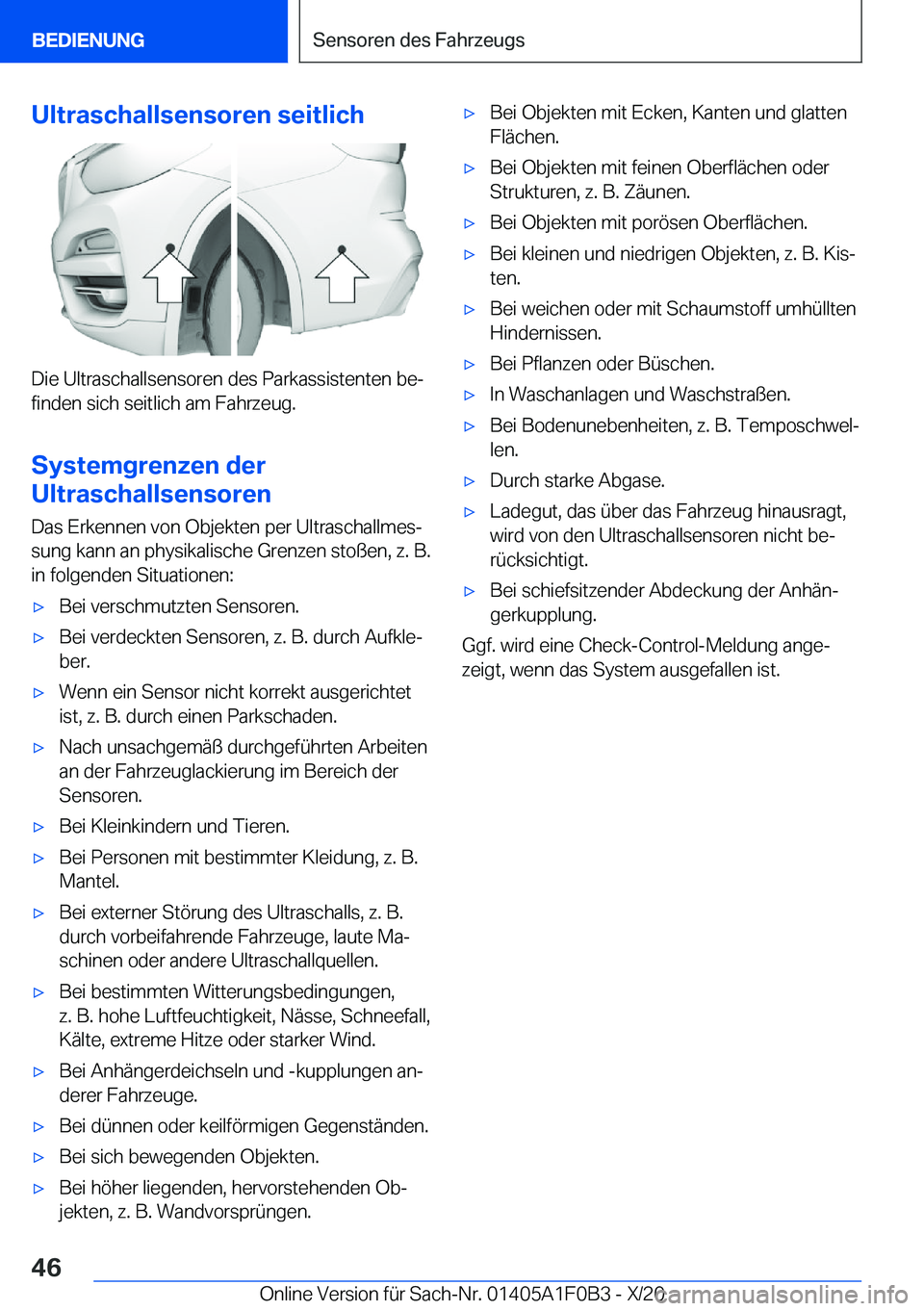 BMW X6 2021  Betriebsanleitungen (in German) �U�l�t�r�a�s�c�h�a�l�l�s�e�n�s�o�r�e�n��s�e�i�t�l�i�c�h
�D�i�e��U�l�t�r�a�s�c�h�a�l�l�s�e�n�s�o�r�e�n��d�e�s��P�a�r�k�a�s�s�i�s�t�e�n�t�e�n��b�ej�f�i�n�d�e�n��s�i�c�h��s�e�i�t�l�i�c�h��a�m��