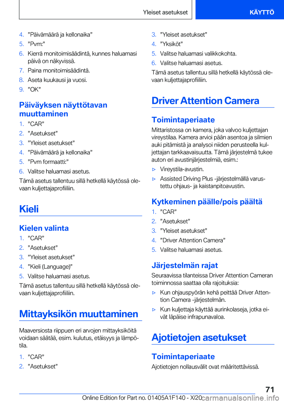 BMW X6 2021  Omistajan Käsikirja (in Finnish) �4�.w�P�