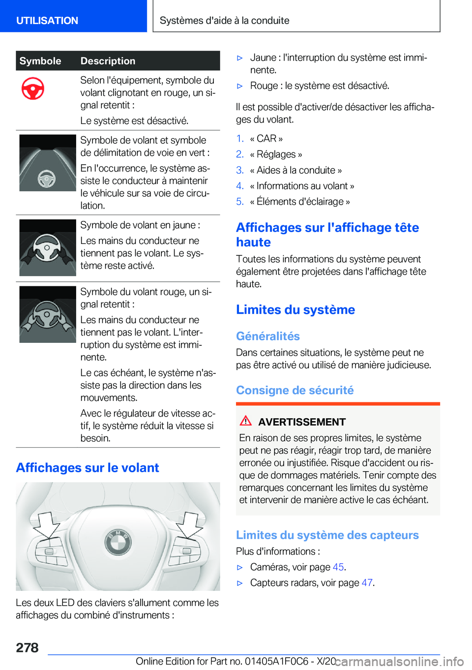 BMW X6 2021  Notices Demploi (in French) �S�y�m�b�o�l�e�D�e�s�c�r�i�p�t�i�o�n�S�e�l�o�n��l�'�é�q�u�i�p�e�m�e�n�t�,��s�y�m�b�o�l�e��d�u
�v�o�l�a�n�t��c�l�i�g�n�o�t�a�n�t��e�n��r�o�u�g�e�,��u�n��s�ij
�g�n�a�l��r�e�t�e�n�t�i�t��