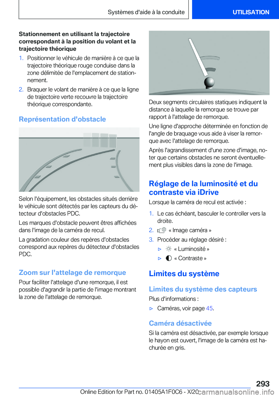 BMW X6 2021  Notices Demploi (in French) �S�t�a�t�i�o�n�n�e�m�e�n�t��e�n��u�t�i�l�i�s�a�n�t��l�a��t�r�a�j�e�c�t�o�i�r�e�c�o�r�r�e�s�p�o�n�d�a�n�t��