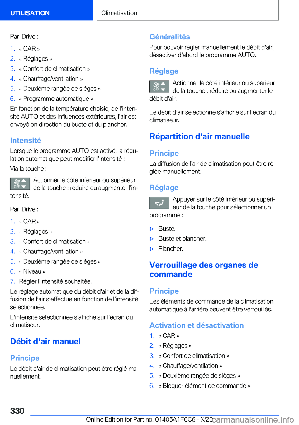 BMW X6 2021  Notices Demploi (in French) �P�a�r��i�D�r�i�v�e��:�1�.�k��C�A�R��{�2�.�k��R�é�g�l�a�g�e�s��{�3�.�k��C�o�n�f�o�r�t��d�e��c�l�i�m�a�t�i�s�a�t�i�o�n��{�4�.�k��C�h�a�u�f�f�a�g�e�/�v�e�n�t�i�l�a�t�i�o�n��{�5�.�k��D�e�u�