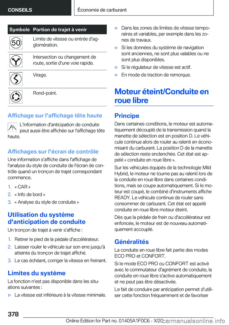 BMW X6 2021  Notices Demploi (in French) �S�y�m�b�o�l�e�P�o�r�t�i�o�n��d�e��t�r�a�j�e�t��