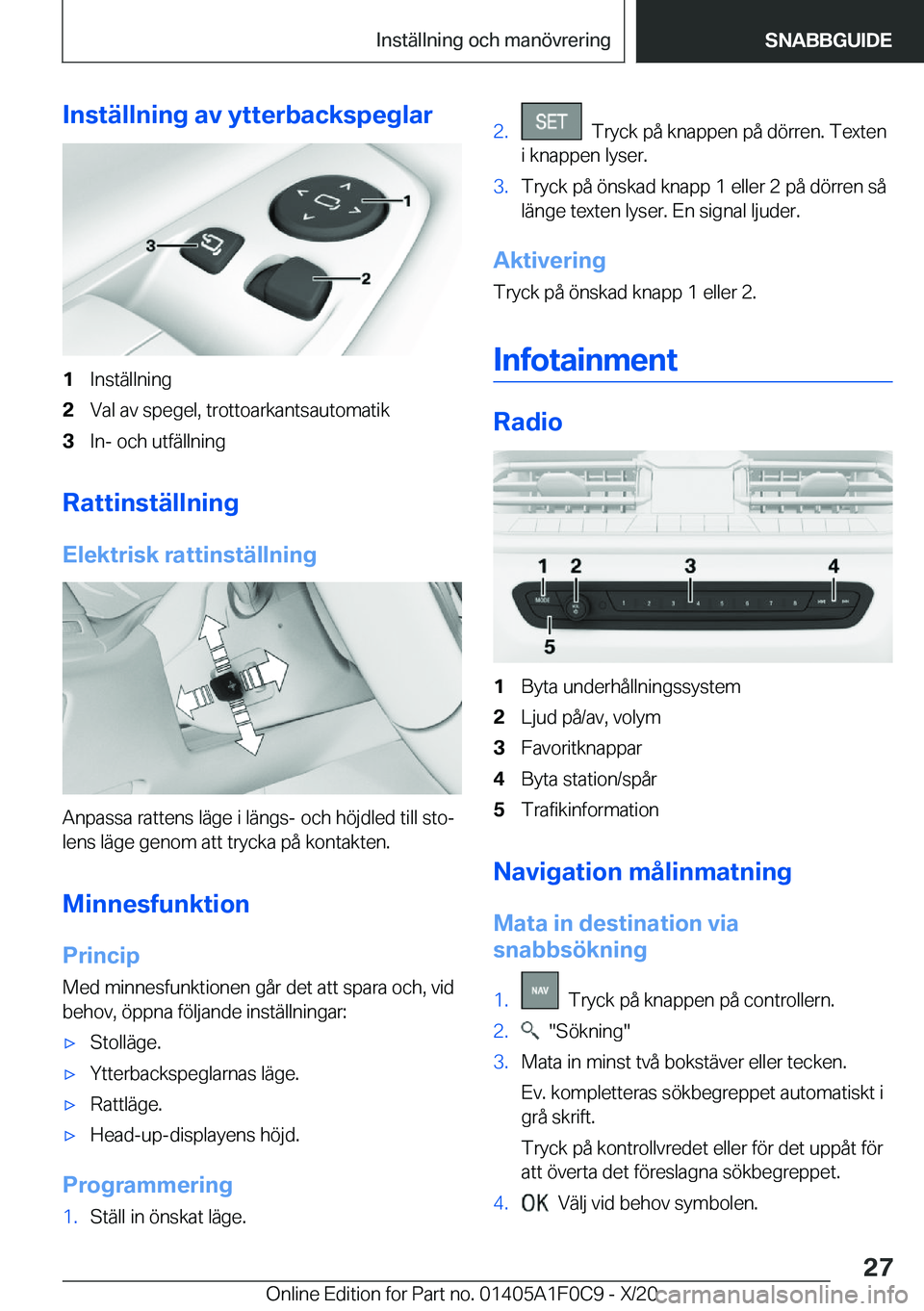 BMW X6 2021  InstruktionsbÖcker (in Swedish) �I�n�s�t�ä�l�l�n�i�n�g��a�v��y�t�t�e�r�b�a�c�k�s�p�e�g�l�a�r�1�I�n�s�t�ä�l�l�n�i�n�g�2�V�a�l��a�v��s�p�e�g�e�l�,��t�r�o�t�t�o�a�r�k�a�n�t�s�a�u�t�o�m�a�t�i�k�3�I�n�-��o�c�h��u�t�f�ä�l�l�n�i�