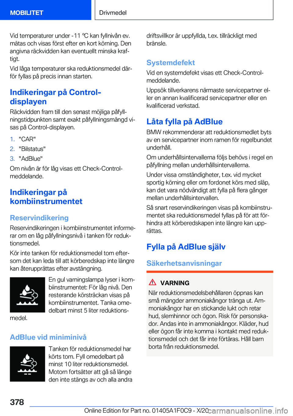 BMW X6 2021  InstruktionsbÖcker (in Swedish) �V�i�d��t�e�m�p�e�r�a�t�u�r�e�r��u�n�d�e�r��-�1�1�