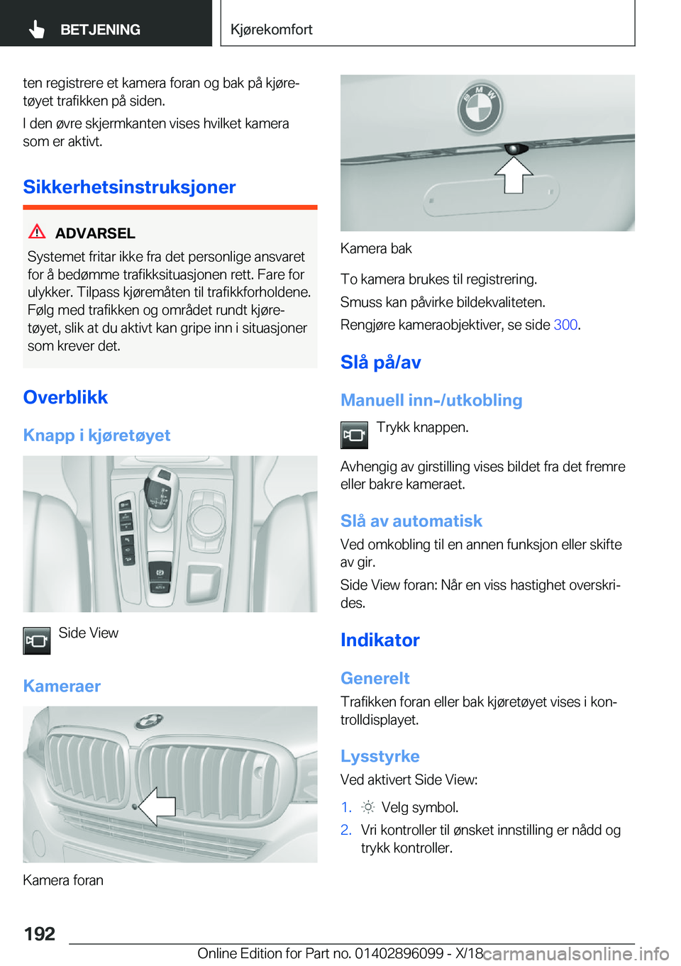 BMW X6 2019  InstruksjonsbØker (in Norwegian) �t�e�n��r�e�g�i�s�t�r�e�r�e��e�t��k�a�m�e�r�a��f�o�r�a�n��o�g��b�a�k��p�å��k�j�