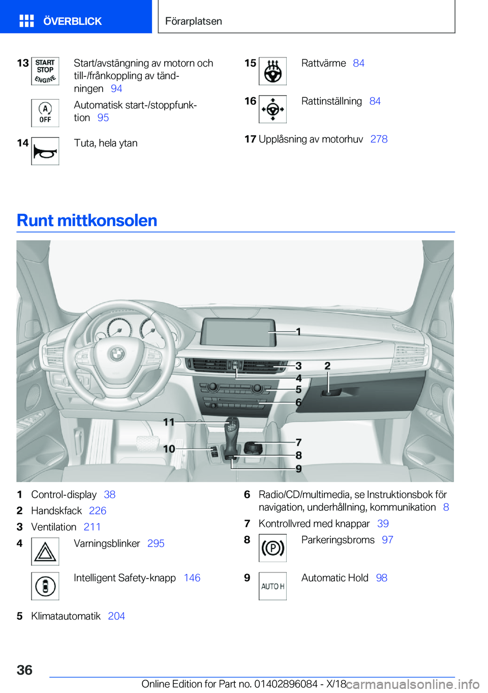 BMW X6 2019  InstruktionsbÖcker (in Swedish) �1�3�S�t�a�r�t�/�a�v�s�t�ä�n�g�n�i�n�g��a�v��m�o�t�o�r�n��o�c�h
�t�i�l�l�-�/�f�r�å�n�k�o�p�p�l�i�n�g��a�v��t�ä�n�dj
�n�i�n�g�e�n\_ �9�4�A�u�t�o�m�a�t�i�s�k��s�t�a�r�t�-�/�s�t�o�p�p�f�u�n�k