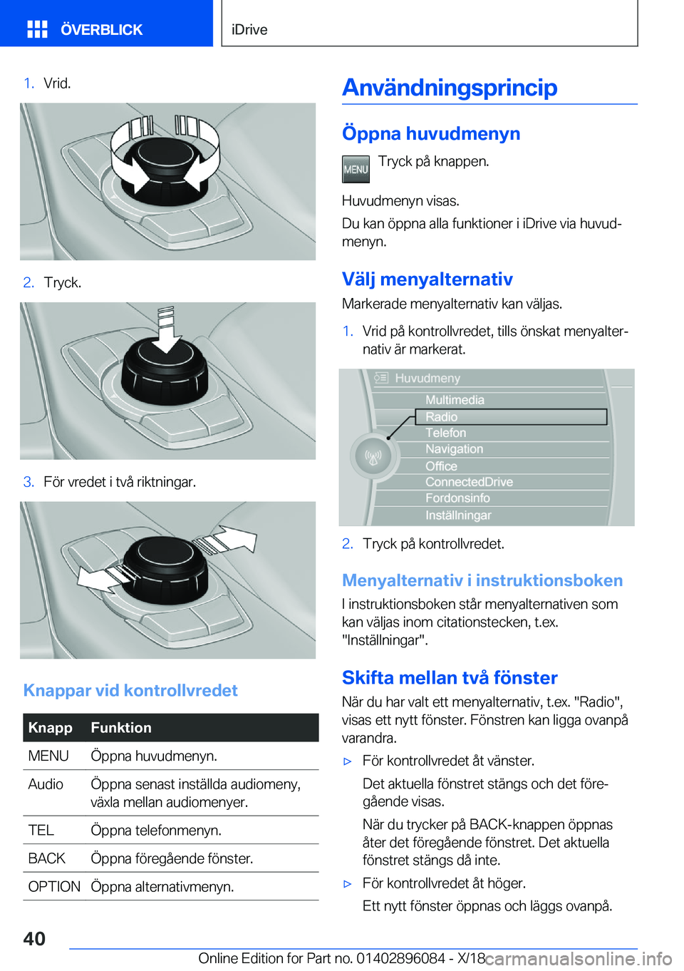 BMW X6 2019  InstruktionsbÖcker (in Swedish) �1�.�V�r�i�d�.�2�.�T�r�y�c�k�.�3�.�F�