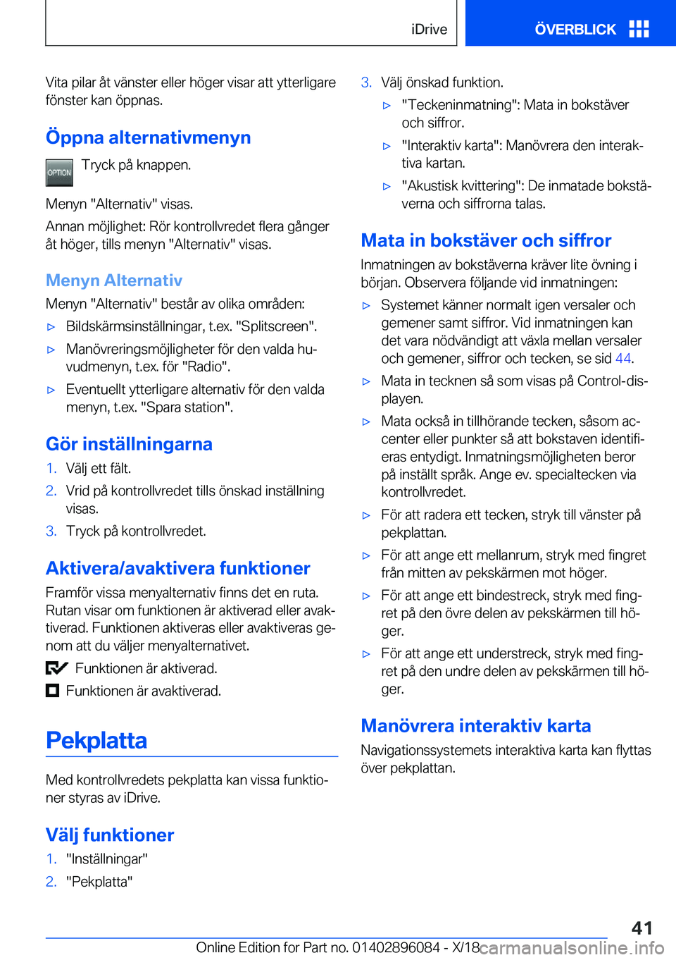 BMW X6 2019  InstruktionsbÖcker (in Swedish) �V�i�t�a��p�i�l�a�r��å�t��v�ä�n�s�t�e�r��e�l�l�e�r��h�