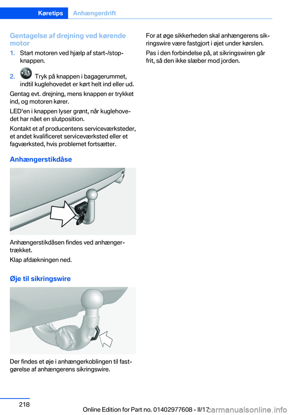 BMW X6 2017  InstruktionsbØger (in Danish) �G�e�n�t�a�g�e�l�s�e��a�f��d�r�e�j�n�i�n�g��v�e�d��k�